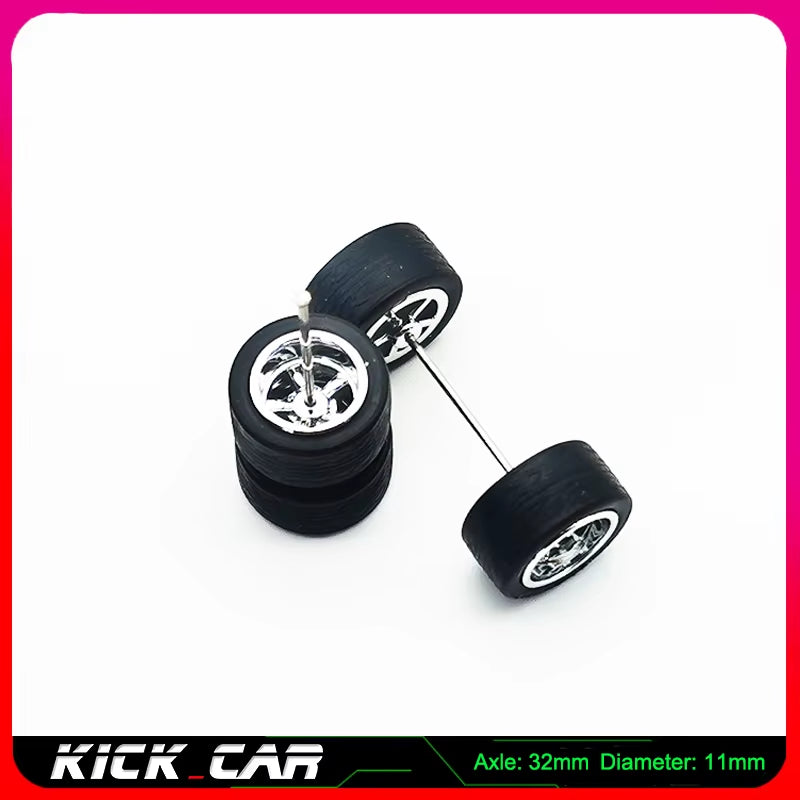 1/64 Model Car Wheels with Rubber Tires 1 Set(4Pcs) ABS Basic Modified Parts Vehicle Toy for Hotwheels Tomica Mini GT
