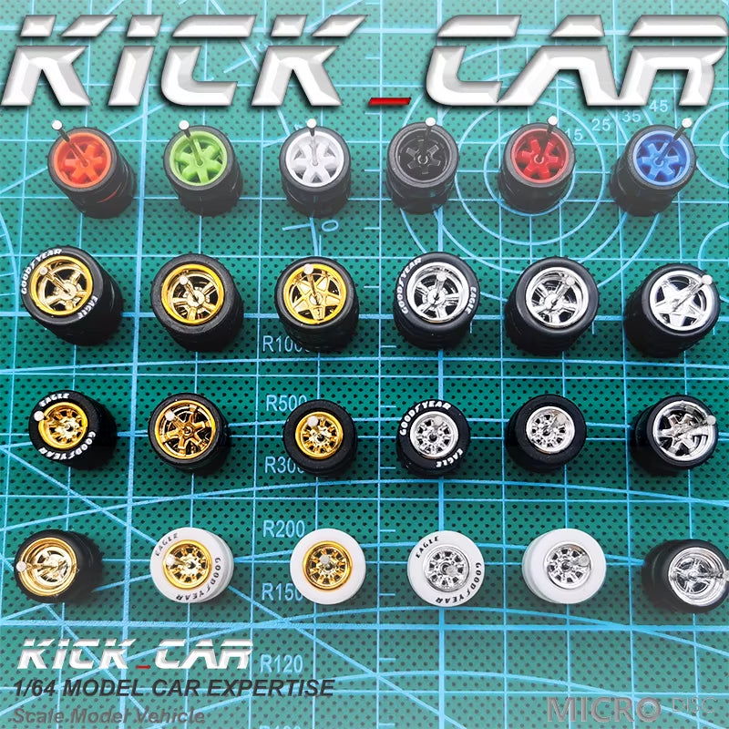 1/64 Model Car Wheels with Rubber Tires 1 Set(4Pcs) ABS Basic Modified Parts Vehicle Toy for Hotwheels Tomica Mini GT