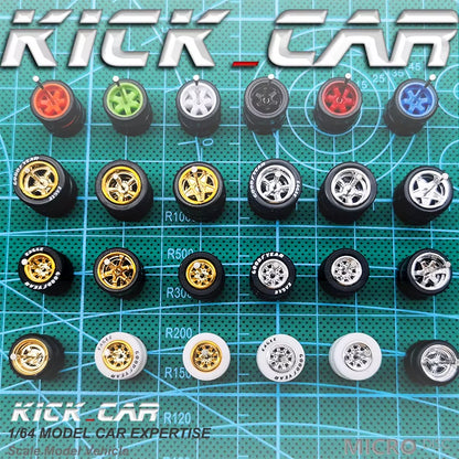 1/64 Model Car Wheels with Rubber Tires 1 Set(4Pcs) ABS Basic Modified Parts Vehicle Toy for Hotwheels Tomica Mini GT