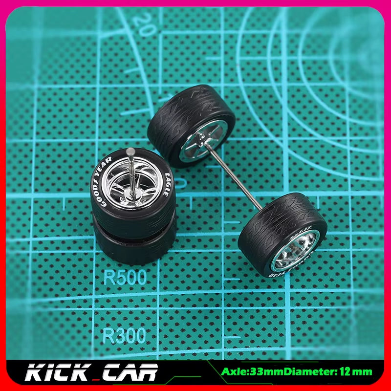 1/64 Model Car Wheels with Rubber Tires 1 Set(4Pcs) ABS Basic Modified Parts Vehicle Toy for Hotwheels Tomica Mini GT