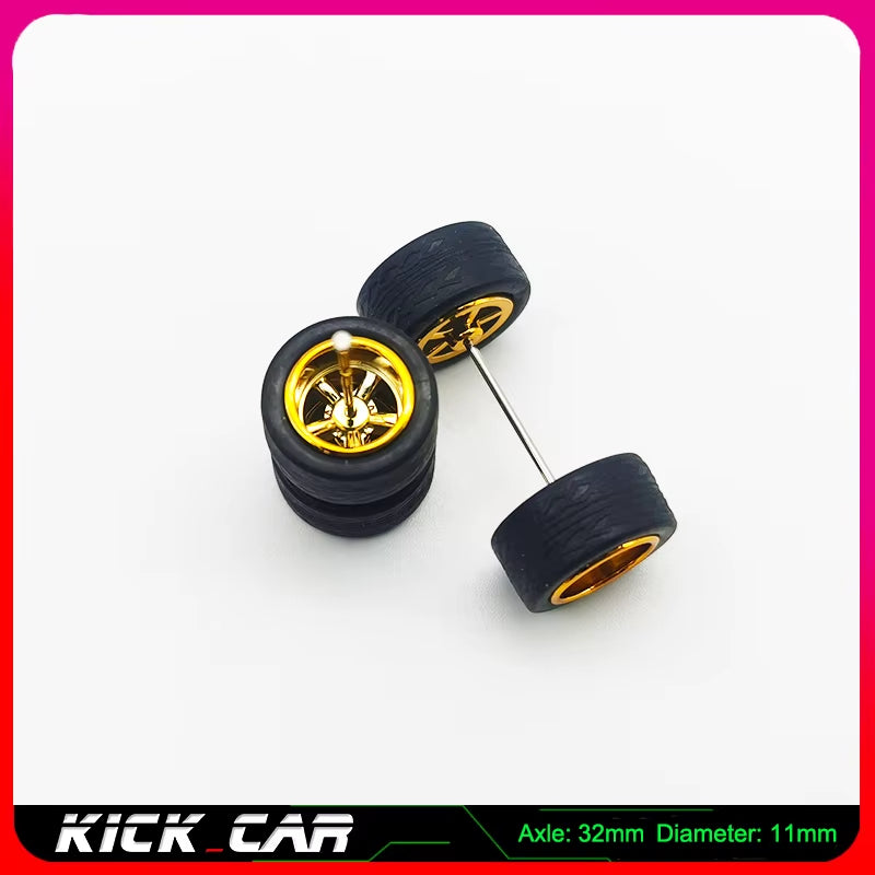 1/64 Model Car Wheels with Rubber Tires 1 Set(4Pcs) ABS Basic Modified Parts Vehicle Toy for Hotwheels Tomica Mini GT