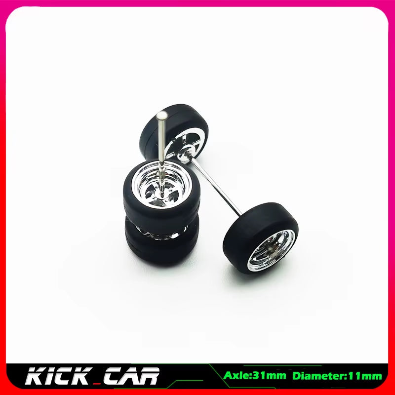 1/64 Model Car Wheels with Rubber Tires 1 Set(4Pcs) ABS Basic Modified Parts Vehicle Toy for Hotwheels Tomica Mini GT