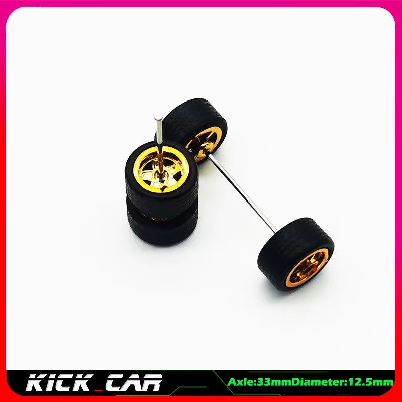 1/64 Model Car Wheels with Rubber Tires 1 Set(4Pcs) ABS Basic Modified Parts Vehicle Toy for Hotwheels Tomica Mini GT