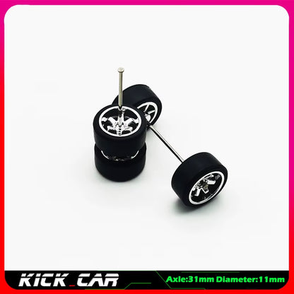 1/64 Model Car Wheels with Rubber Tires 1 Set(4Pcs) ABS Basic Modified Parts Vehicle Toy for Hotwheels Tomica Mini GT