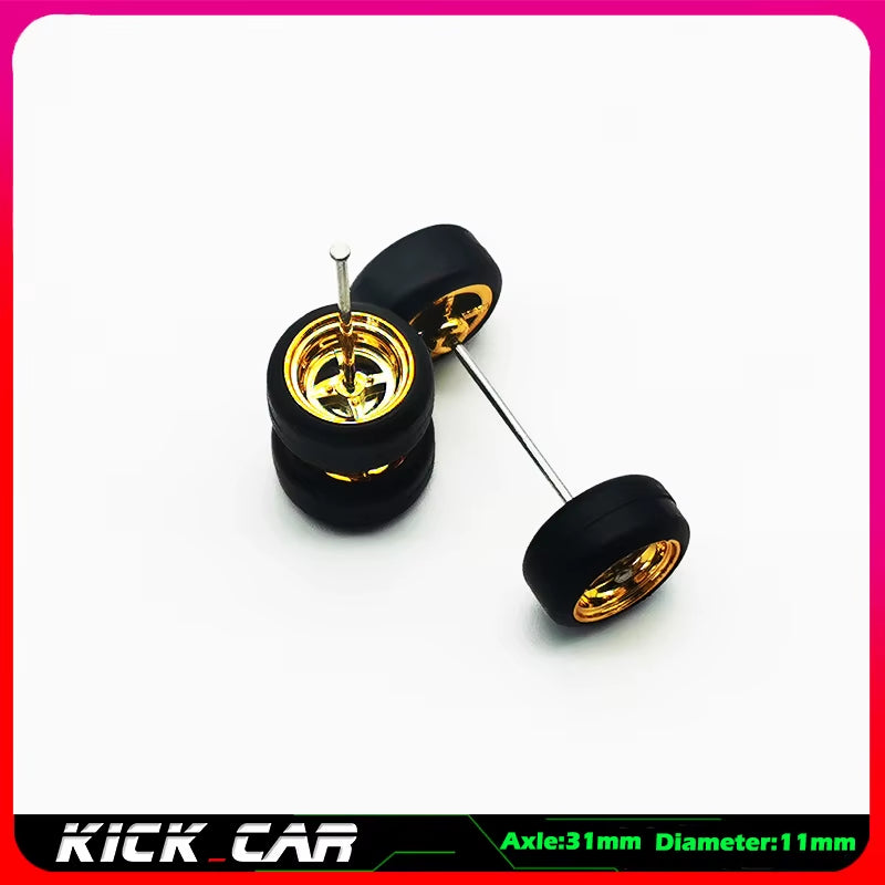 1/64 Model Car Wheels with Rubber Tires 1 Set(4Pcs) ABS Basic Modified Parts Vehicle Toy for Hotwheels Tomica Mini GT