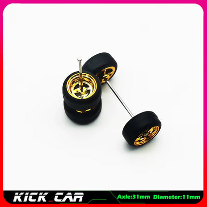 1/64 Model Car Wheels with Rubber Tires 1 Set(4Pcs) ABS Basic Modified Parts Vehicle Toy for Hotwheels Tomica Mini GT